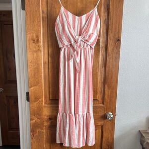 Everly Spaghetti‎ Strap Striped Pink and White Linen Cotton  Dress Medium
